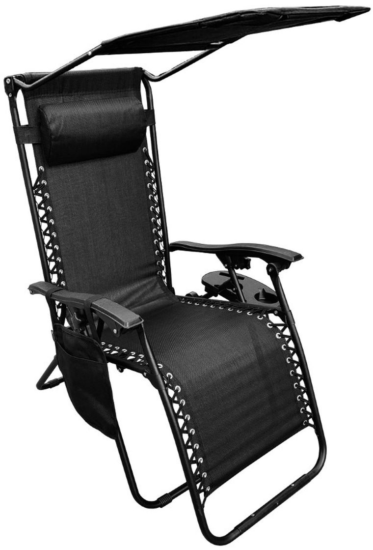 Saska Garden, wielofunkcyjny składany leżak ogrodowy z daszkiem, czarny, 175-52/65-110 cm