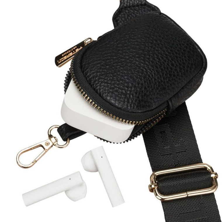 Saszetka na biodro, nerka, czarna, skóra ekologiczna, Peterson