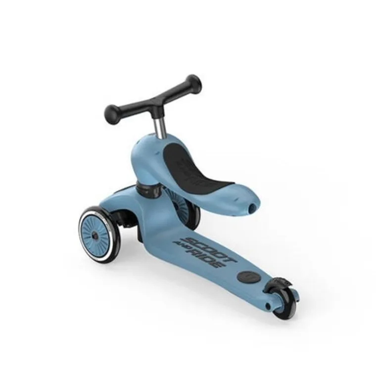 Scoot & Ride, Highwaykick 1, Push and Go, jeździk i hulajnoga z rączką do prowadzenia 2w1, Steel