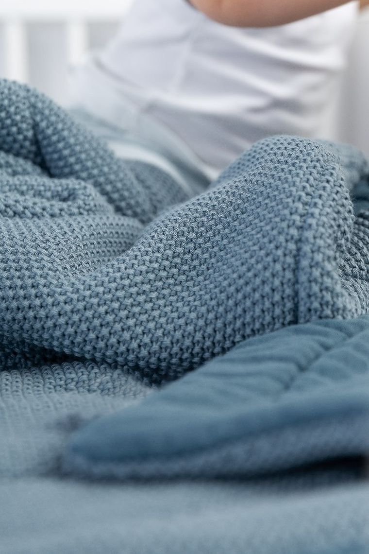 Sensillo, komplet dziergany, muślinowy, niebieski, 80-100 cm