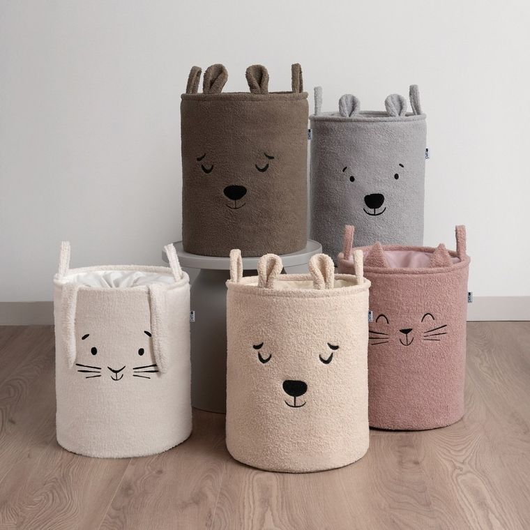 Sipo, Miś, kosz na zabawki XL, premium boucle, zamykany na ściągacz, brązowy