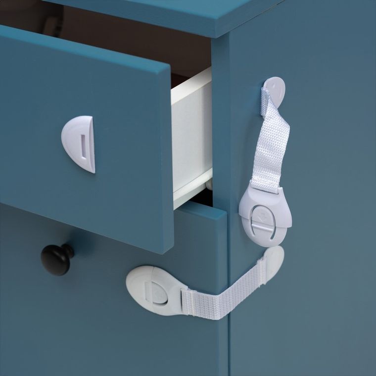 Sipo, zestaw zabezpieczeń do szaf i szuflad z paskiem elastycznym na zatrzask, 10 szt.