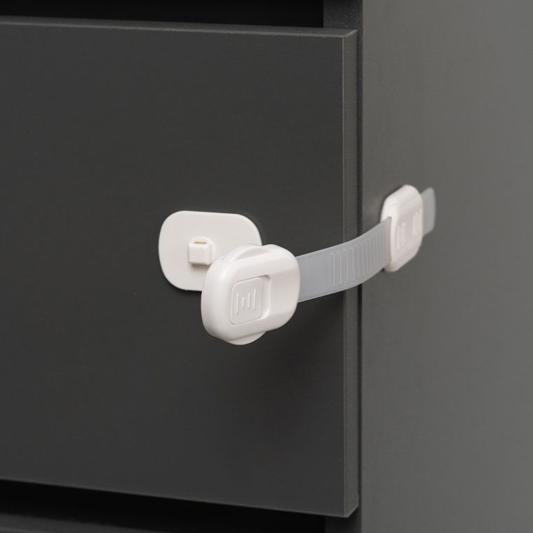 Sipo, zestaw zabezpieczeń do szaf i szuflad z podwójnym przyciskiem i regulacją, 6 szt.