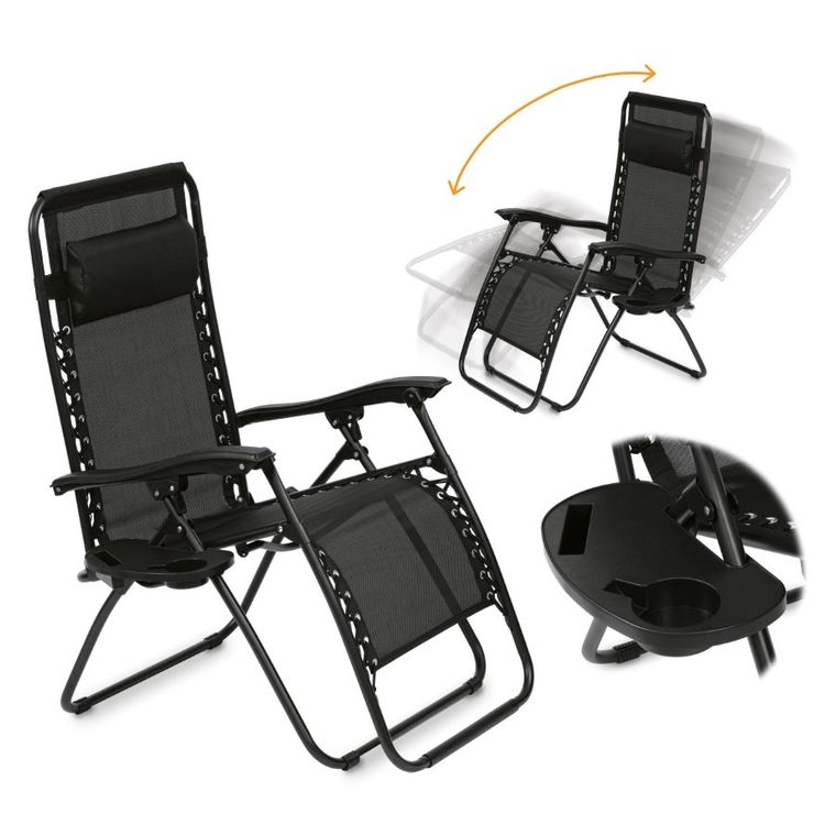 Tadar, leżak ogrodowy grawitacyjny, czarny, 66-160-110 cm