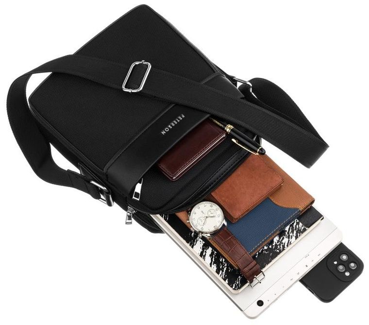 Torba listonoszka, czarna, skóra ekologiczna, Peterson