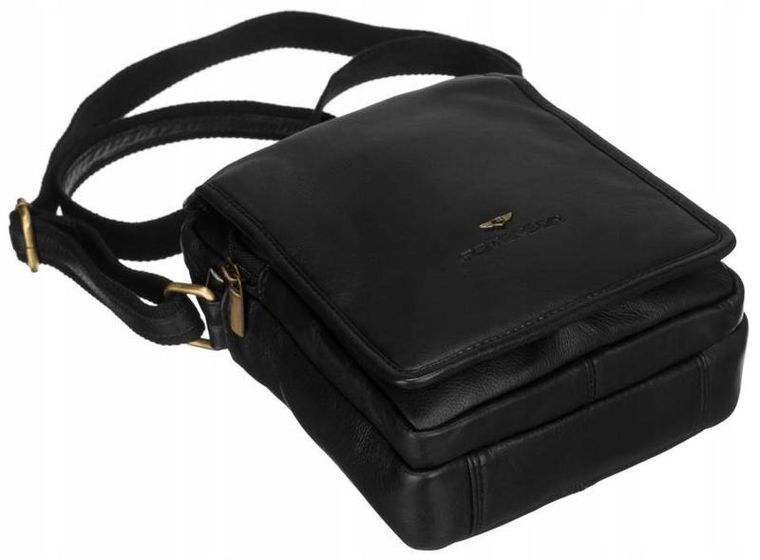 Torba listonoszka, czarna, skórzana, Peterson