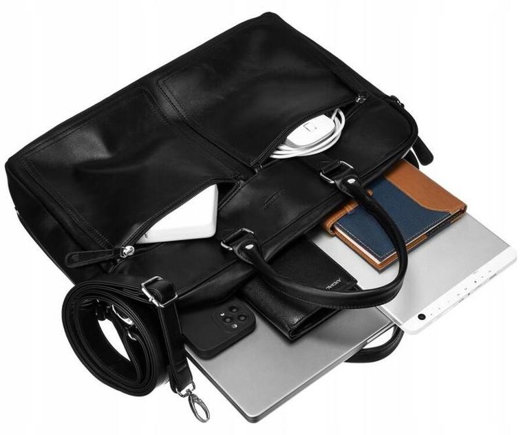 Torba na laptopa, czarna, skóra ekologiczna, do 14", Peterson