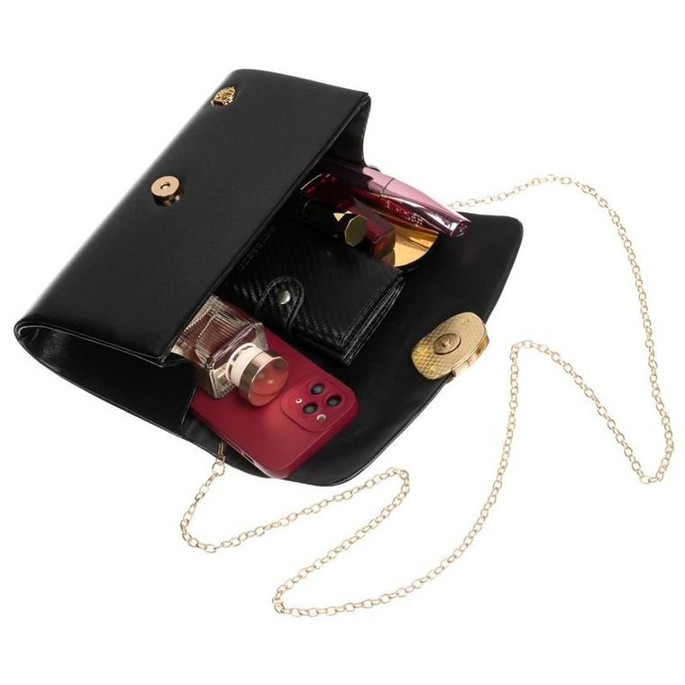 Torebka kopertówka, czarna, skóra ekologiczna, Rovicky