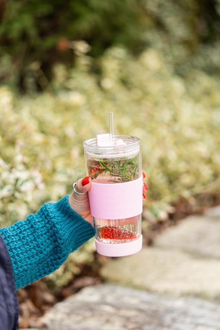 Vialli Design, kubek termiczny szklany ze słomką, 600 ml, różowy Fuori