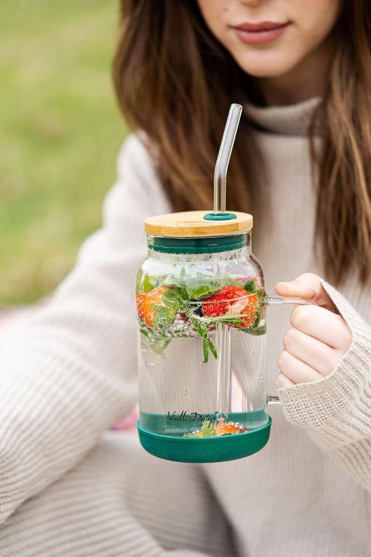 Vialli Design, słoik ze słomką, 600 ml, zielony Fuori