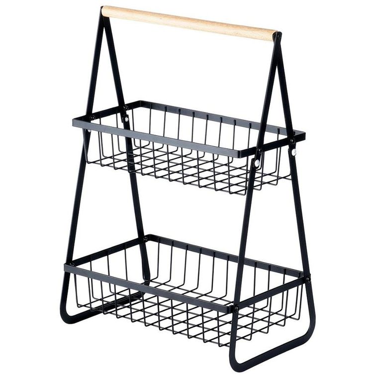 Vilde, koszyk na owoce, metalowy, 2-poziomowy, czarny