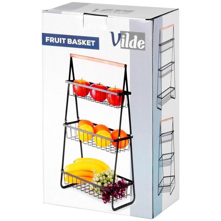 Vilde, koszyk na owoce metalowy, 3-poziomowy, czarny