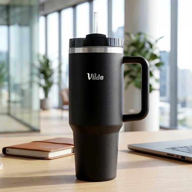 Vilde, kubek termiczny, stalowy, czarny z uchwytem, 1,2l