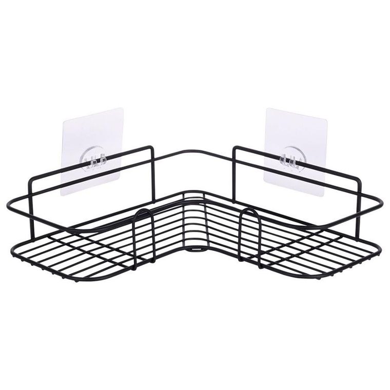 Vilde, półka pod prysznic, metalowa czarna, przyklejana, 26.5-26.5-6.5 cm