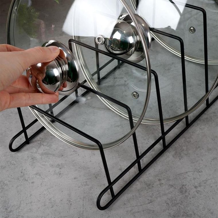 Vilde, stojak na pokrywki i talerze, metalowy, czarny, 34-18-18 cm