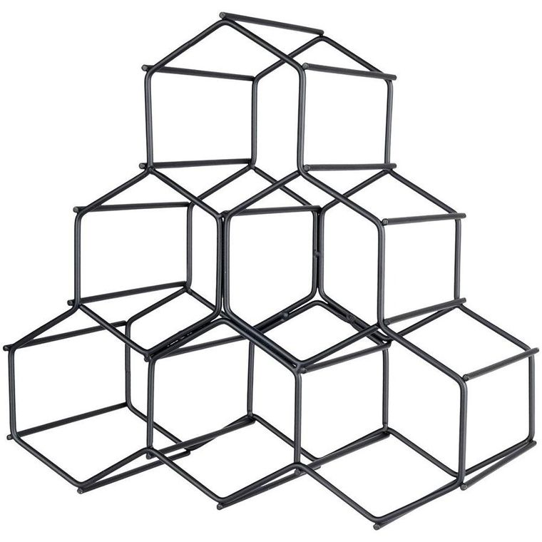 Vilde, stojak na wino, metalowy, czarny, 6 butelek, 29.5-14.5-28.5 cm