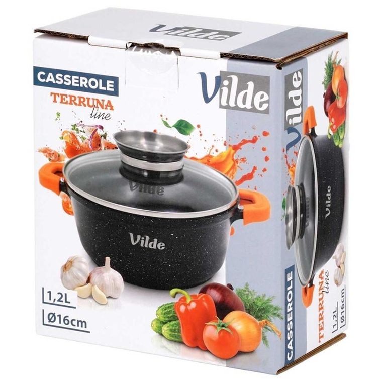 Vilde, Terruna Aroma, garnek ze szklaną pokrywką, granitowy, 16 cm, 1,2l