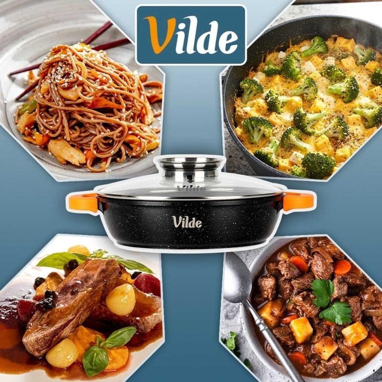 Vilde, Terruna Aroma, patelnia granitowa, ze szklaną pokrywką, głęboka, 28 cm, 3,3l