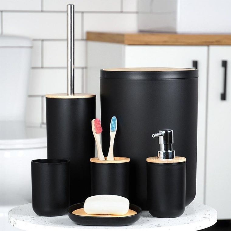 Vilde, zestaw łazienkowy, czarny, 6 elementów