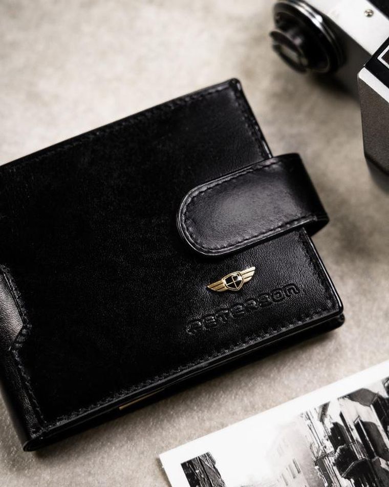 Zestaw: Portfel, Etui na karty, Brelok, czarny, skórzany, RFID, Peterson