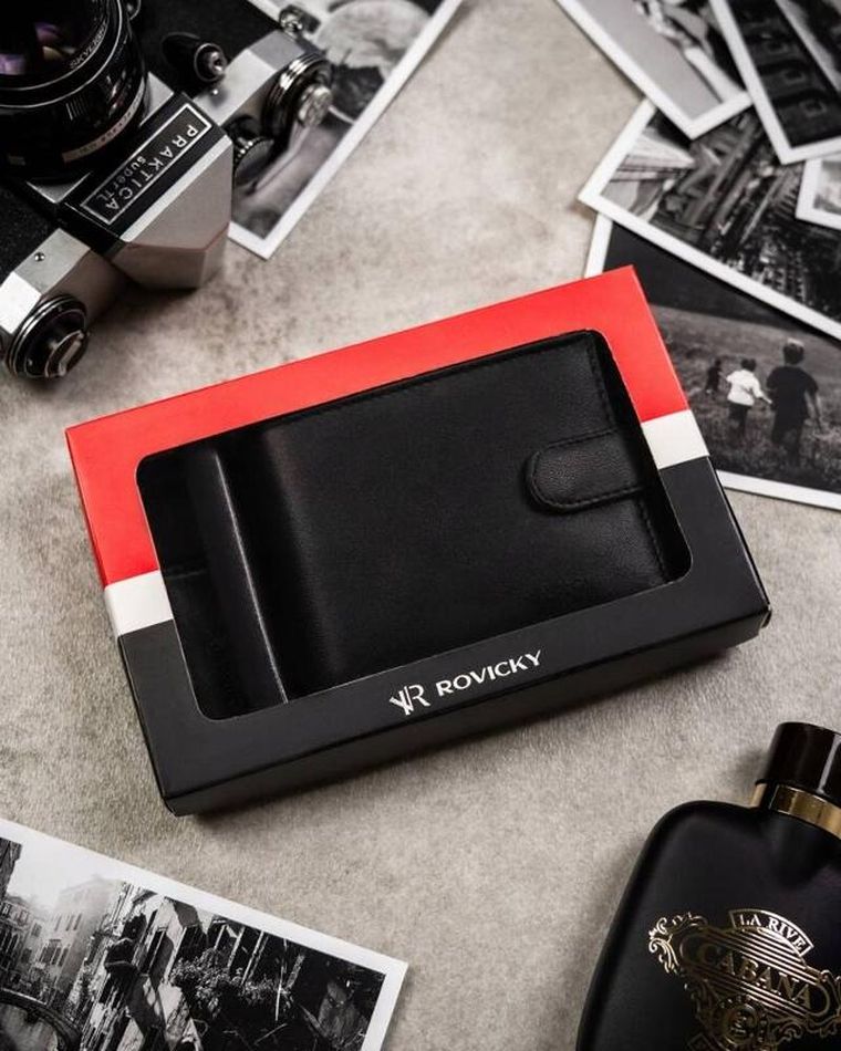 Zestaw prezentowy: Portfel, Brelok, czarny, skóra ekologiczna, RFID, Rovicky
