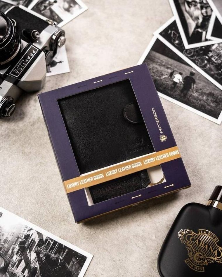 Zestaw prezentowy: Portfel, Brelok, czarny, skórzany, Peterson