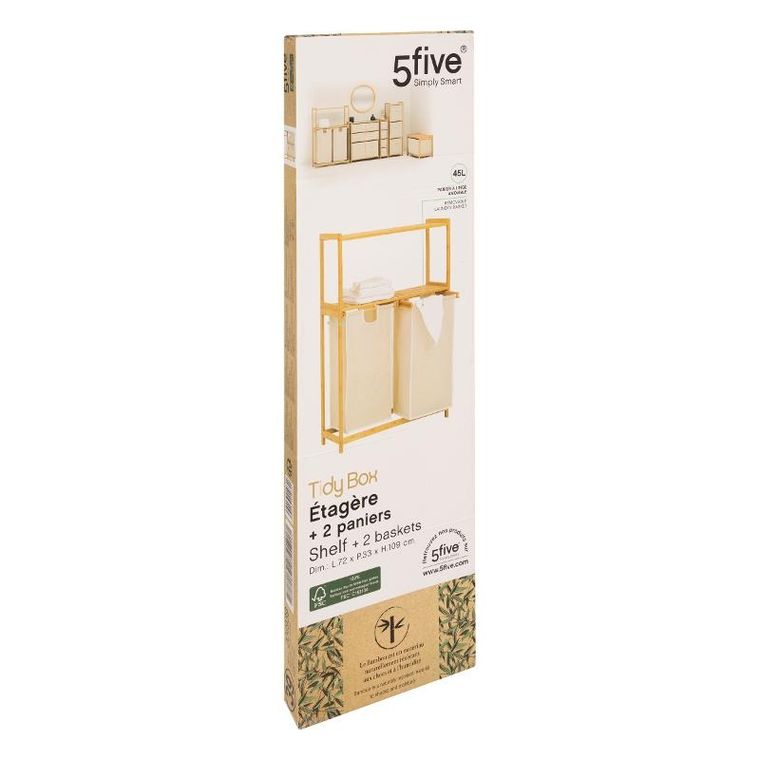 5five Simply Smart, regał bambusowy z koszem na pranie, Tidy box,, 72-33-109 cm
