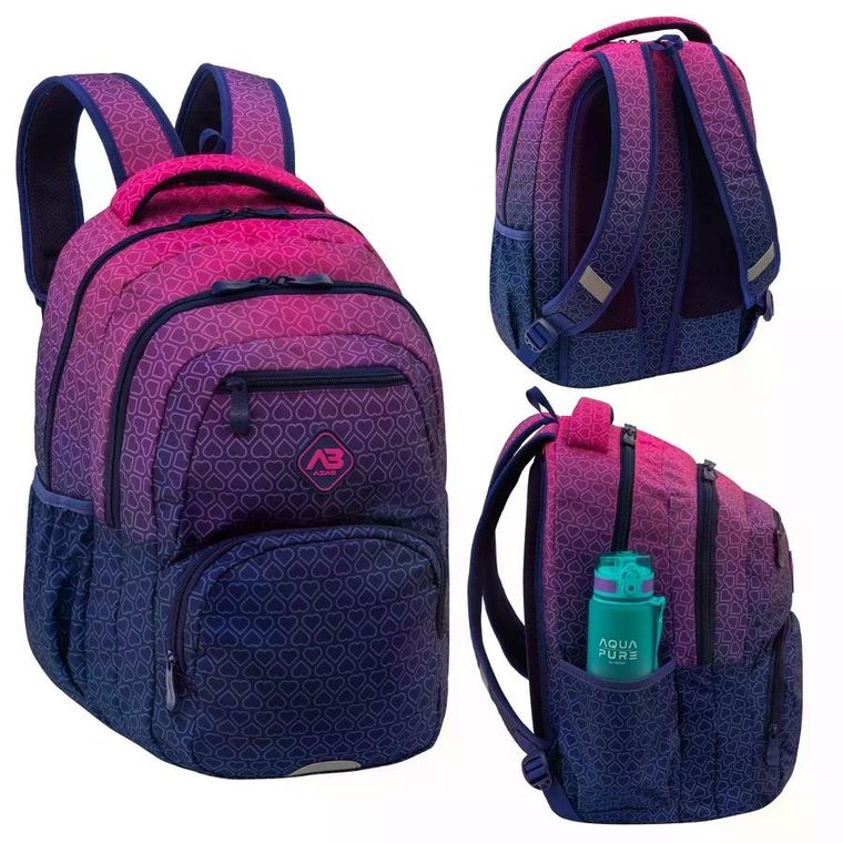 Abag, plecak szkolny, 3-komorowy, hexagon pink ombre