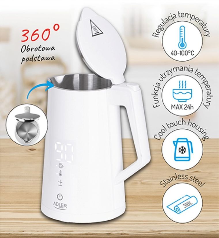 Adler, czajnik elektryczny, AD 1345w, biały