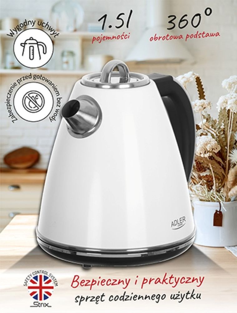 Adler, czajnik elektryczny, AD1343, White