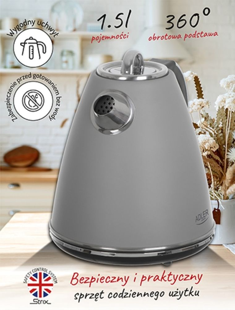Adler, czajnik metalowy, szary, 1,5 l, AD 1343
