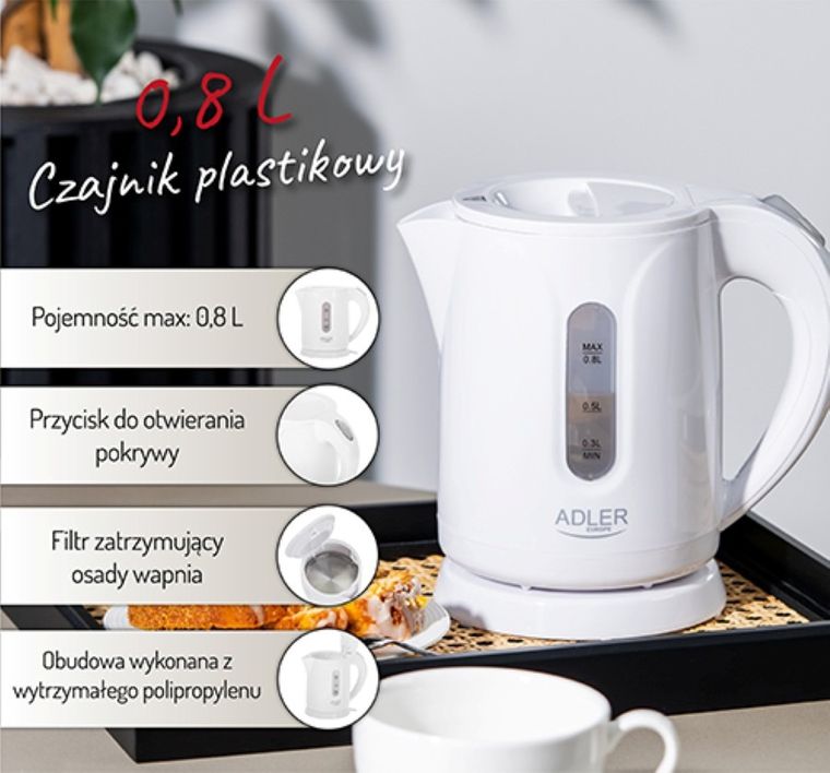 Adler, czajnik plastikowy, 0,8l