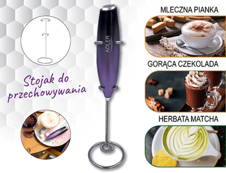 Adler, spieniacz do mleka ze stojakiem