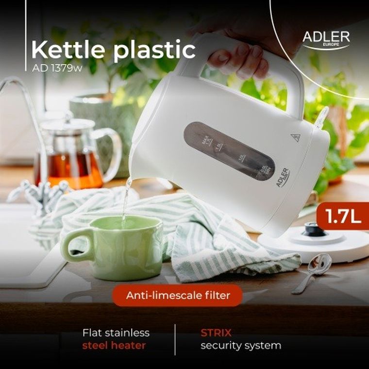 Adler, Strix, czajnik elektryczny, biały, 1,7l