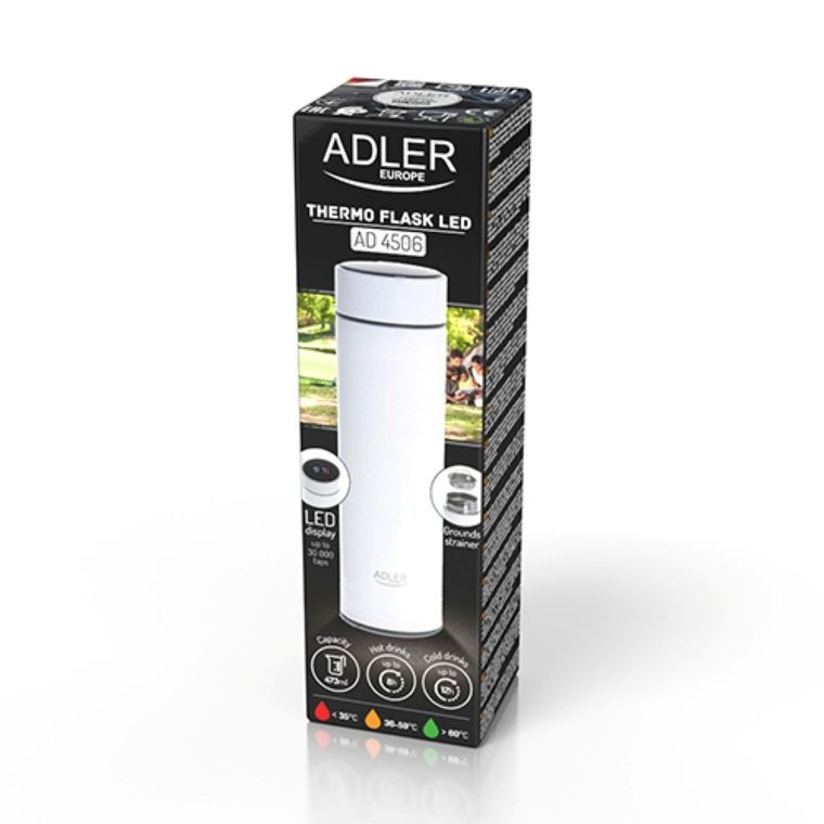 Adler, termos LED, biały, 473 ml