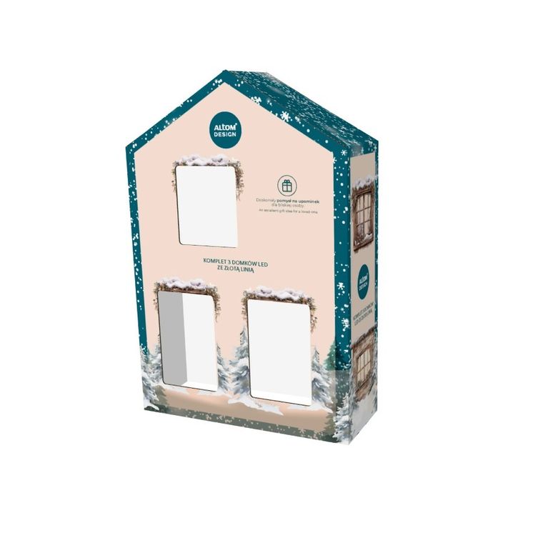 Altom Design, zestaw prezentowy: komplet domków LED ze złotą linią, 3 szt.