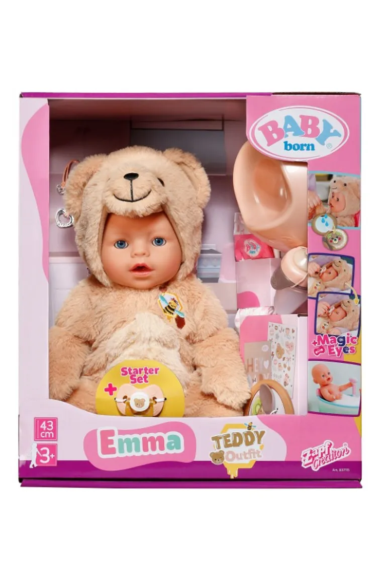 Baby Born, Emma w stroju niedźwiadka, lalka bobas, 43 cm