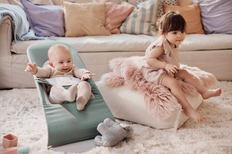 BabyBjörn, Balance Soft Woven/Jersey, leżaczek, jasnoszałwiowy-szary