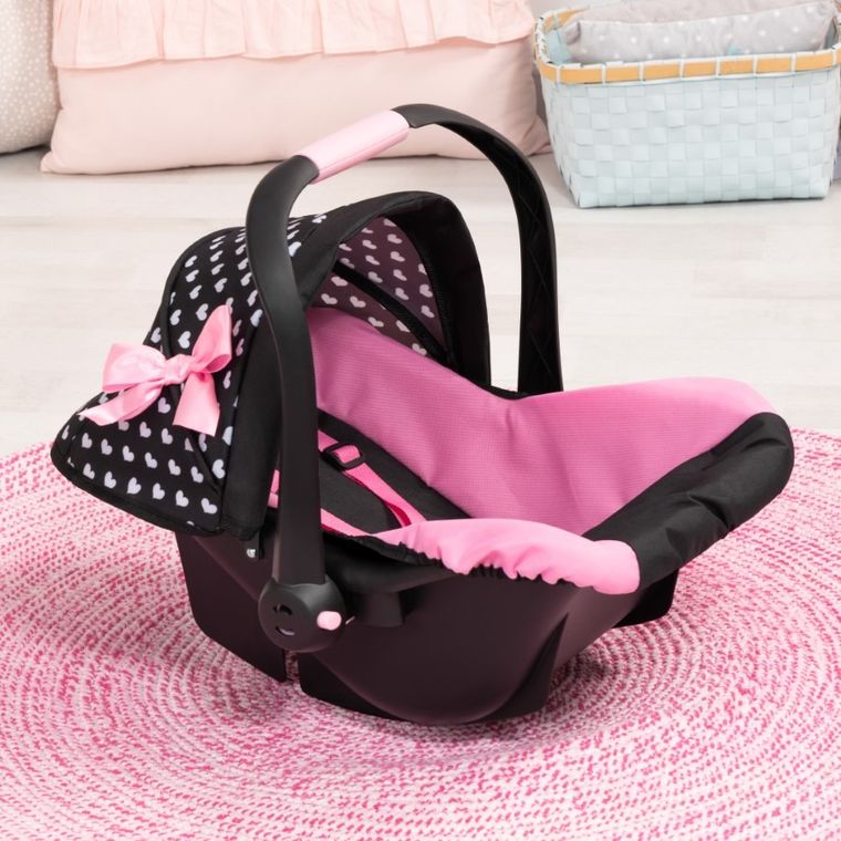 Bayer Design, Deluxe, fotelik samochodowy dla lalek z baldachimem, czarno-różowy