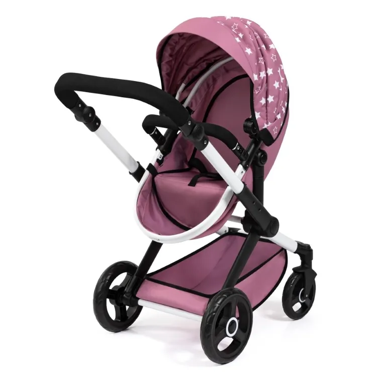 Bayer Design, Xeo Combi, głęboki wózek dla lalek z torbą, różowy w gwiazdki