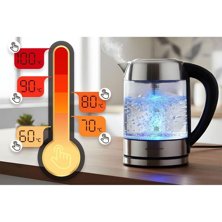 Berdsen, czajnik elektryczny, szklany z regulacją temperatury, 1,7l, 2200W, BD-714
