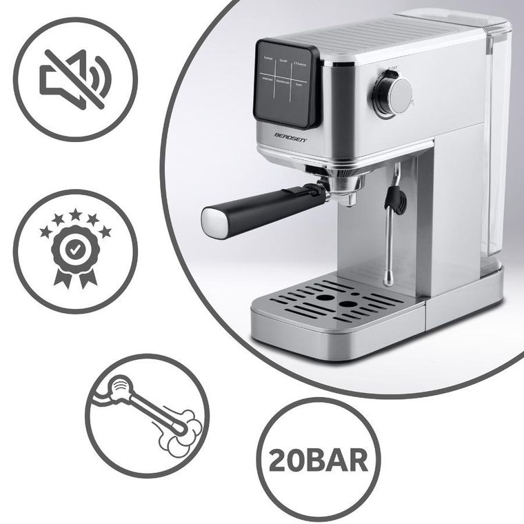 Berdsen, ekspres do kawy kolbowy, 20 bar, srebrny, BD-770