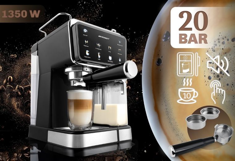 Berdsen, ekspres do kawy kolbowy, ze spieniaczem do mleka, 20 bar, czarny, BD-773