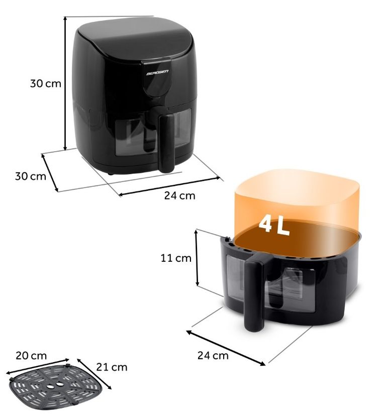 Berdsen, frytkownica beztłuszczowa, air fryer, 1500W, czarny, 4l, BD-658