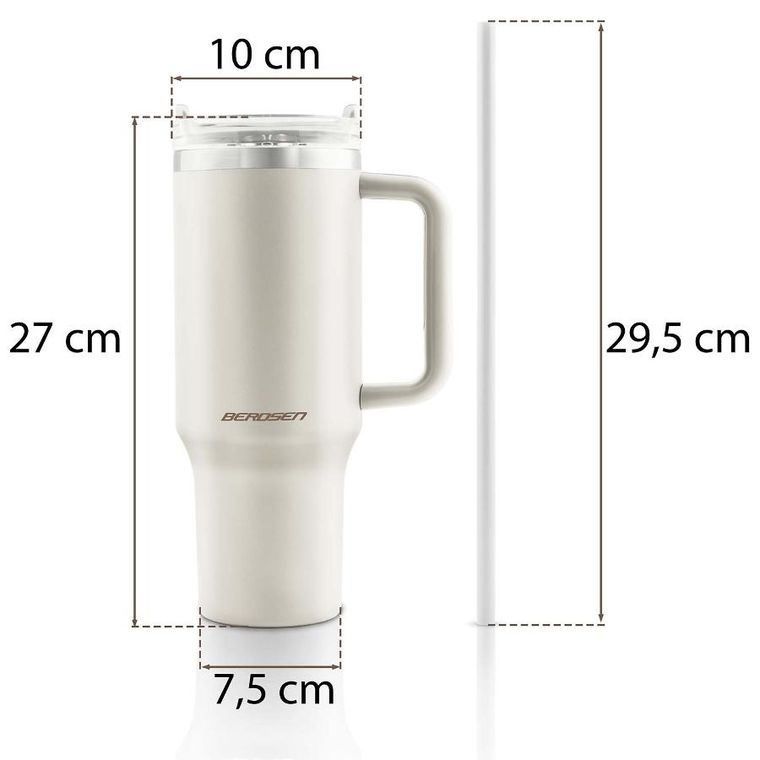 Berdsen, termos próżniowy, kubek ze słomką, kremowy, 1180 ml