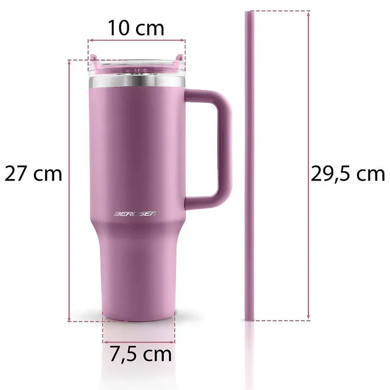 Berdsen, termos próżniowy, kubek ze słomką, różowy, 1180 ml