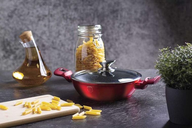 Berlinger Haus, Burgundy, zestaw: garnki granitowe z pokrywą + patelnie, 6 elementów