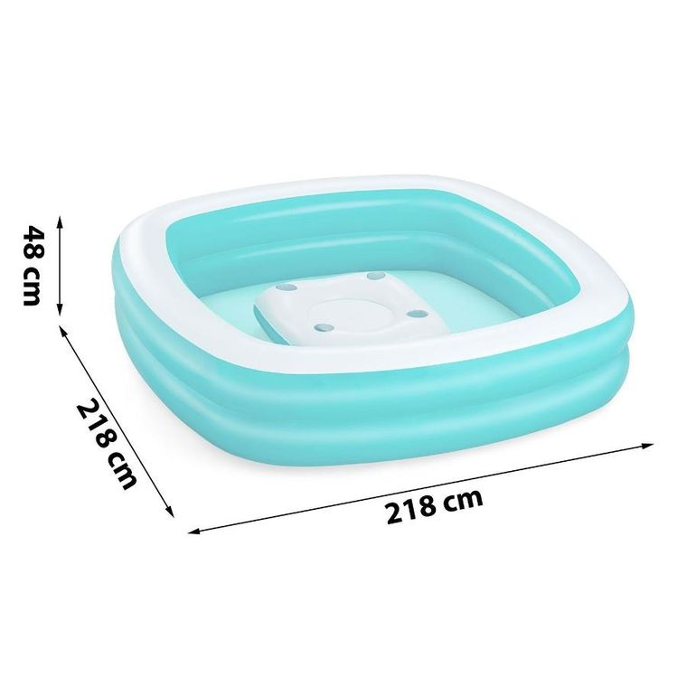 Bestway, basen dmuchany z pływającym stolikiem, kwadratowy, 218-218-48 cm