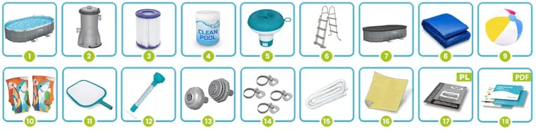 Bestway, basen ogrodowy, stelażowy, 488-305-107 cm, zestaw 18w1