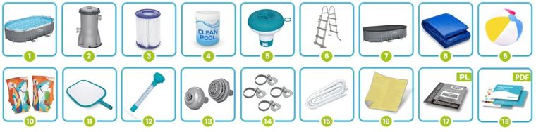 Bestway, basen ogrodowy, stelażowy, 488-305-107 cm, zestaw 18w1